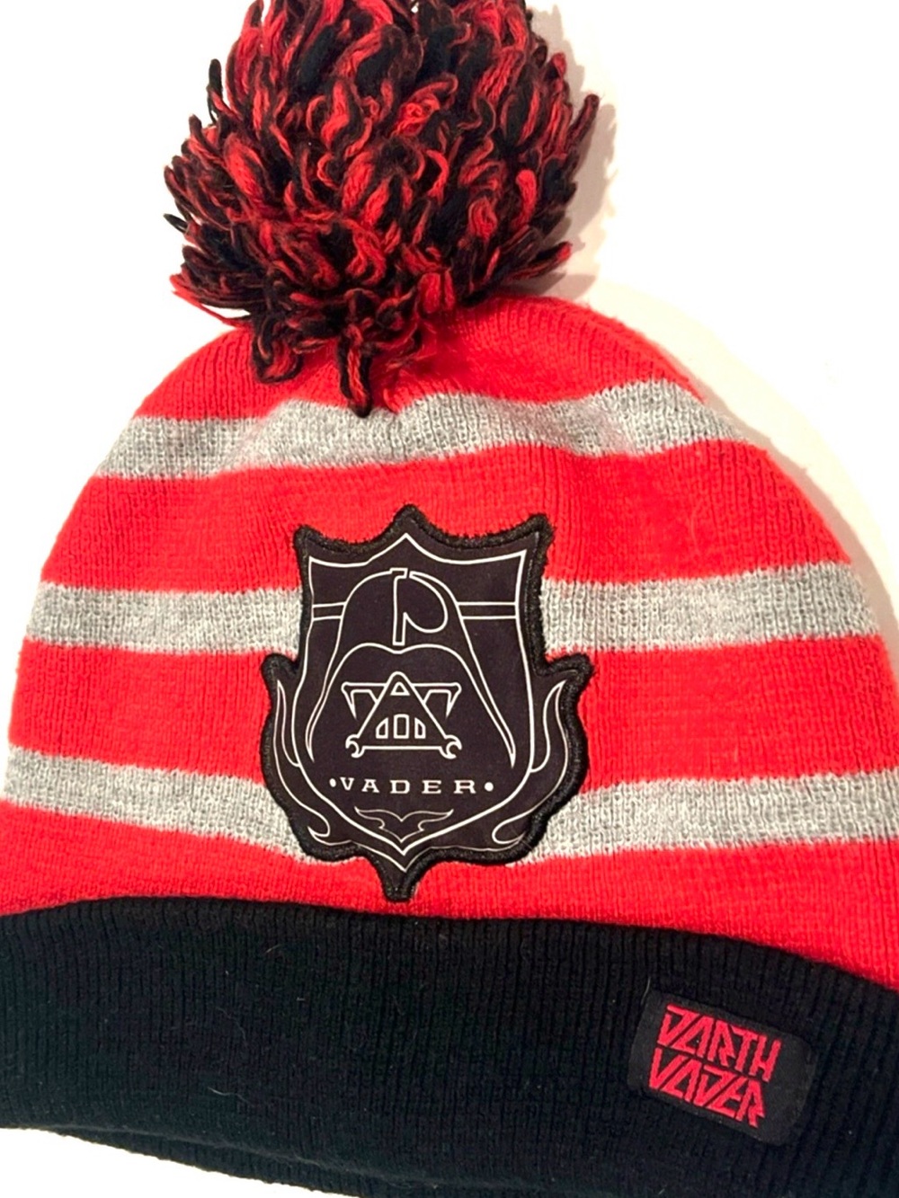 Star Wars Vader Pom Pom Beanie Hat - Red, Gray & Black EUC